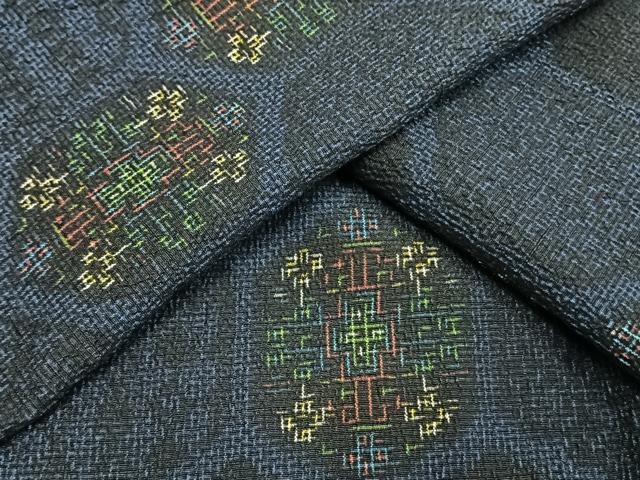 平和屋着物▽お召　単衣　亀甲文様　正絹　逸品　AAAW1620fy