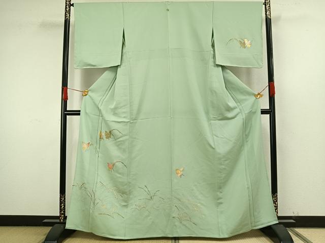 平和屋着物▽訪問着　単衣　舞蝶文　金銀彩　正絹　逸品　AAAW1647fy