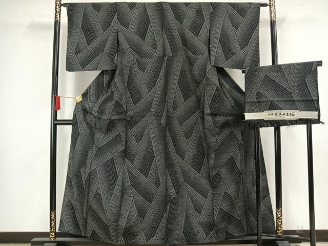 平和屋着物▽六條ゆきやま紬　単衣　切嵌文　証紙付き　正絹　逸品　AAAW1655fy_1