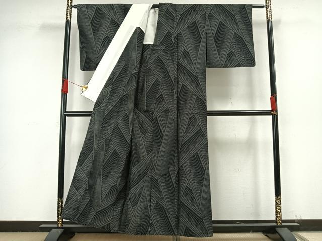 平和屋着物▽六條ゆきやま紬　単衣　切嵌文　証紙付き　正絹　逸品　AAAW1655fy_2