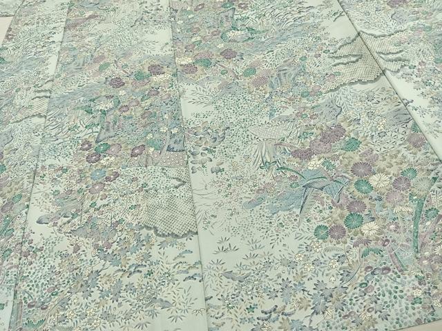 平和屋着物▽小紋 単衣 御所車草花文 洗える着物 AAAW1668fy