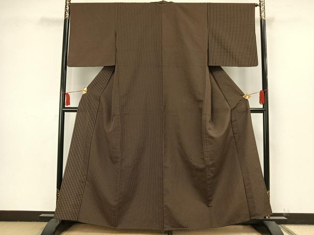 平和屋着物▽訪問着　単衣　お召地　片身変わり　格子　さが美扱い　正絹　逸品　AAAW1675fy