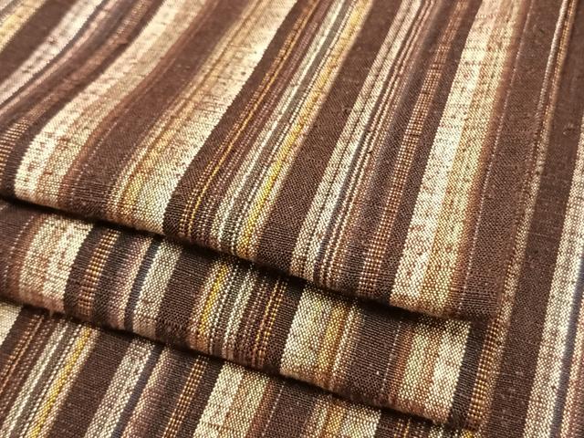 平和屋着物▽上質な紬　単衣　縞　正絹　逸品　AAAW1687fy