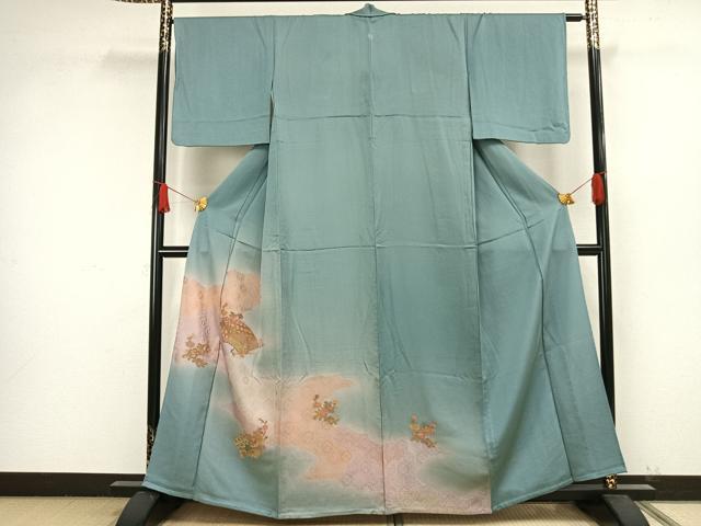 平和屋着物▽訪問着　単衣　中国三大刺繍　汕頭刺繍　スワトウ刺繍　地紙花文　金彩　正絹　逸品　AAAW1707fy