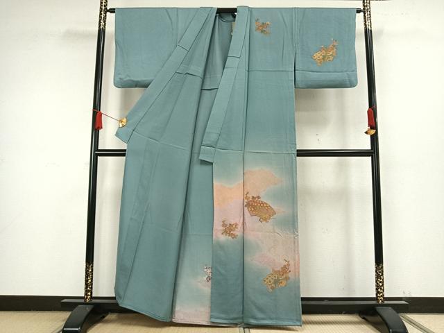 平和屋着物▽訪問着　単衣　中国三大刺繍　汕頭刺繍　スワトウ刺繍　地紙花文　金彩　正絹　逸品　AAAW1707fy_1