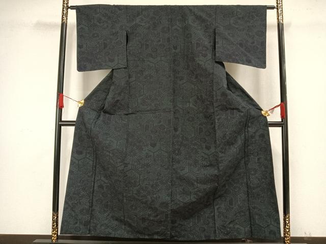 平和屋着物▽上質な紬 単衣 色紙亀甲文様 正絹 逸品 AAAZ1586fy 平和屋