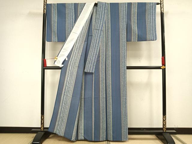 平和屋着物▽小紋 単衣 縞 洗える着物 AAAW1725fy