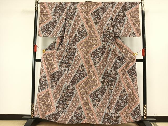 平和屋着物▽小紋　単衣　更紗舞蝶花鳥文　洗える着物　AAAW1729fy 平和屋着物▽小紋 単衣 更紗舞蝶花鳥文 洗える着物 AAAW1729fy