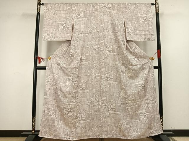 平和屋着物▽上質な小紋　単衣　雲取り几帳文　正絹　逸品　AAAW1759fy