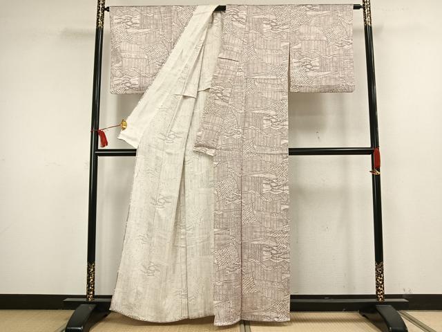 平和屋着物▽上質な小紋　単衣　雲取り几帳文　正絹　逸品　AAAW1759fy