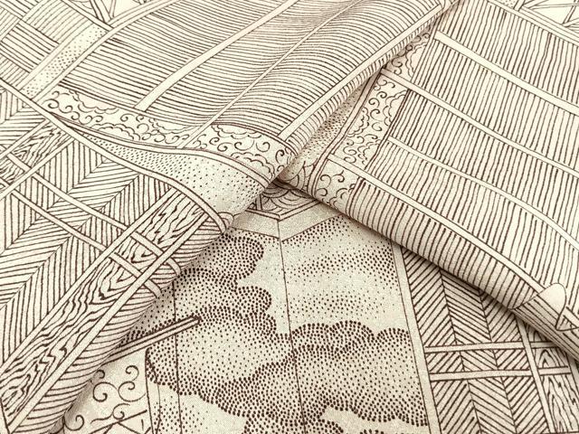 平和屋着物▽上質な小紋　単衣　雲取り几帳文　正絹　逸品　AAAW1759fy