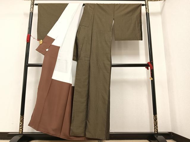 平和屋着物○お召 格子 正絹 逸品 AAAW1820ph