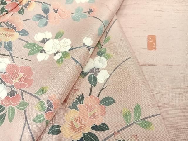 平和屋着物○訪問着 白山紬 友禅 紬地 枝花文 正絹 逸品