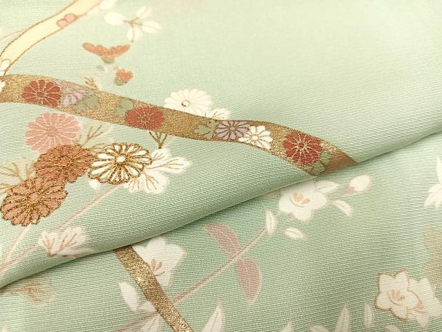 平和屋着物●訪問着　紬地　草花文　正絹　逸品　AAAV9437ph 平和屋着物○訪問着 紬地 草花文 正絹 逸品 AAAV9437ph