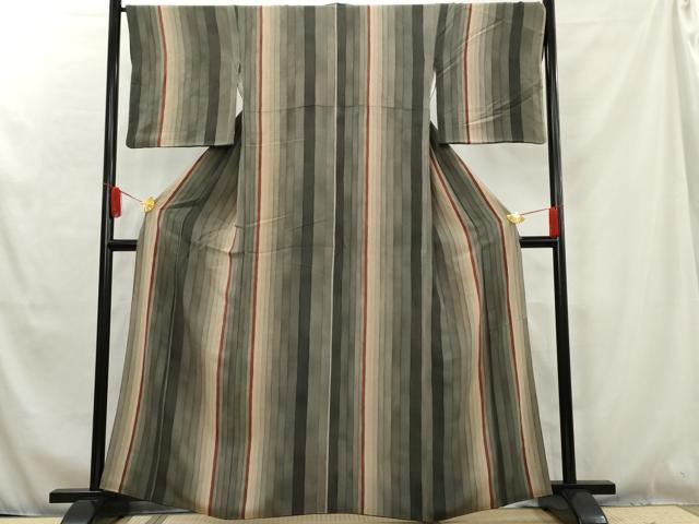 平和屋着物●上質な小紋　縞　鬼しぼ縮緬　正絹　逸品　AAAW2625cs