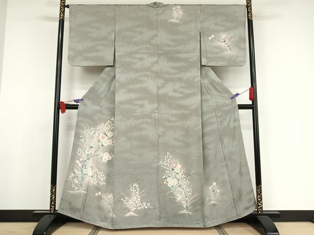 平和屋着物●訪問着　手描き　草花文　正絹　逸品　AAAW4002np