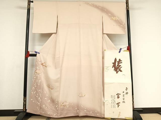 平和屋着物●訪問着　駒刺繍　色紙文　暈し染め　金糸　金彩　工芸染織宮下　たとう紙付き　正絹　逸品　AAAW4004np