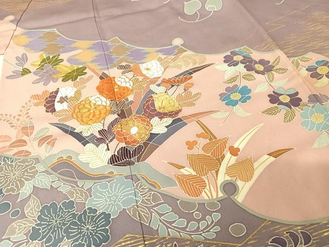 平和屋着物○創業460年・千總 訪問着 駒刺繍 草花文 金彩 