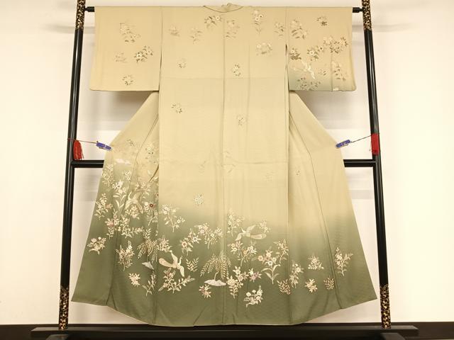 平和屋着物●訪問着　刺繍　鳳凰花文　暈し染め　金彩　正絹　逸品　AAAW4023np