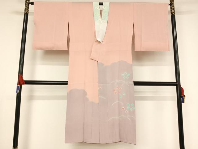 平和屋着物●長襦袢　無双仕立て　半衿刺繍　舞花文　正絹　逸品　AAAW4038np