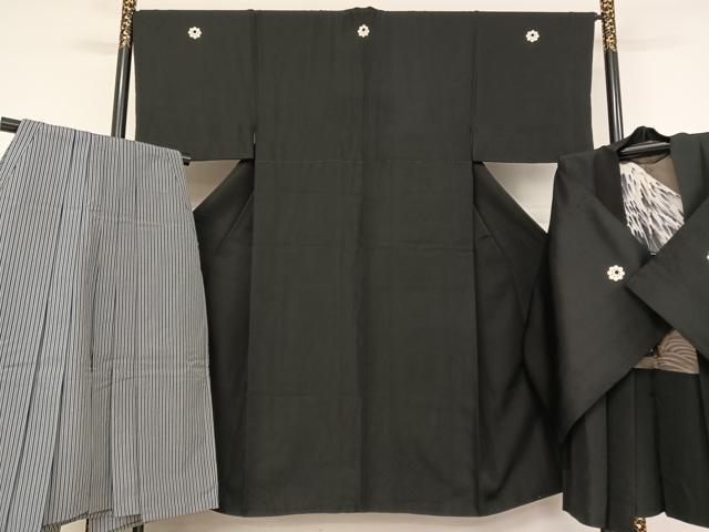 平和屋着物●男性　黒紋付・馬乗袴・羽織セット　正絹　逸品　AAAW4043np