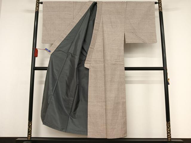 平和屋着物○男性 本場結城紬 重要無形文化財 アンサンブル 霞文 鉄黒色