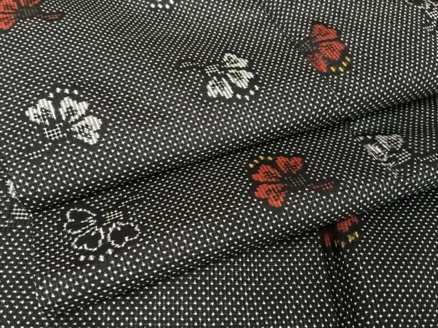 平和屋着物●本場大島紬　一元絣　総絣　舞花文　黒地　正絹　逸品　AAAW4074np