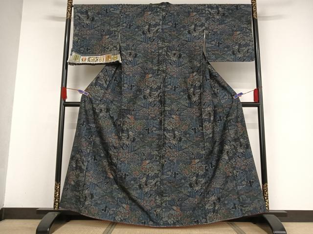 平和屋着物●本場本真綿結城紬　100亀甲　人物風景花文　やまと誂製　証紙付き　正絹　逸品　未使用　AAAW4081np 平和屋着物○本場本真綿結城紬 100亀甲 人物風景花文 やまと誂