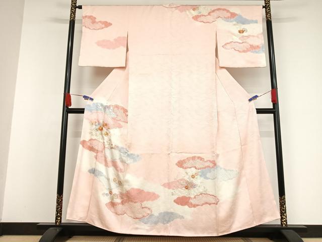 平和屋着物▽訪問着 単衣 枝葉文 正絹 逸品 BAAS8065yc 付け下げ