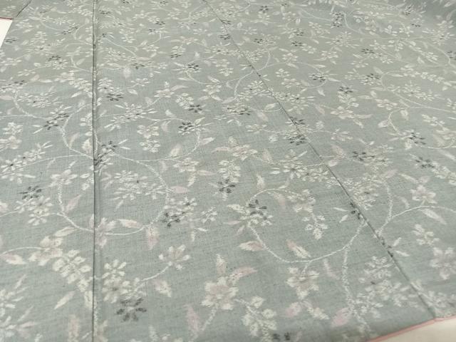 平和屋着物○真綿結城紬 小千谷 草花文 反端付き 正絹 逸品 AAAW4087np