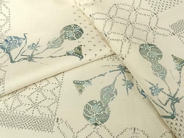 平和屋着物●上質な紬　木版染　ひょうたん　やまと誂製　正絹　逸品　AAAW4088np