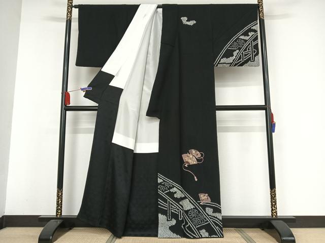 平和屋着物□中国三大刺繍 スワトウ刺繍 訪問着 絞り 道長人物文