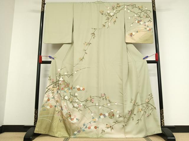 平和屋着物○紅花紬 米沢 霞文 正絹 逸品 BAAT6620hv