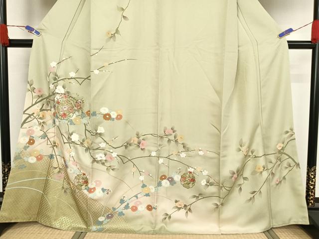 平和屋着物○訪問着 中国三大刺繍 汕頭刺繍 スワトウ刺繍 雪輪枝