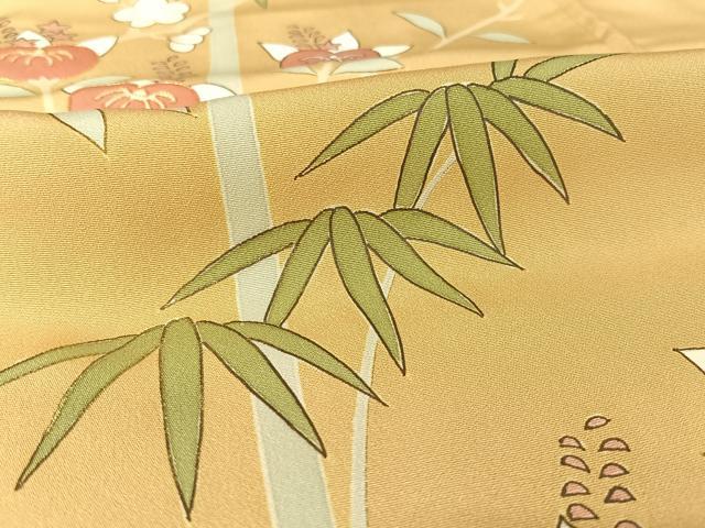 平和屋着物○訪問着 手描き 駒刺繍 笹梅橘 金糸 正絹 逸品 AAAW4117np