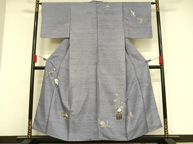 平和屋着物●十日町友禅作家　岡村蒼風　訪問着　紬地　花籠　正絹　逸品　AAAW4121np