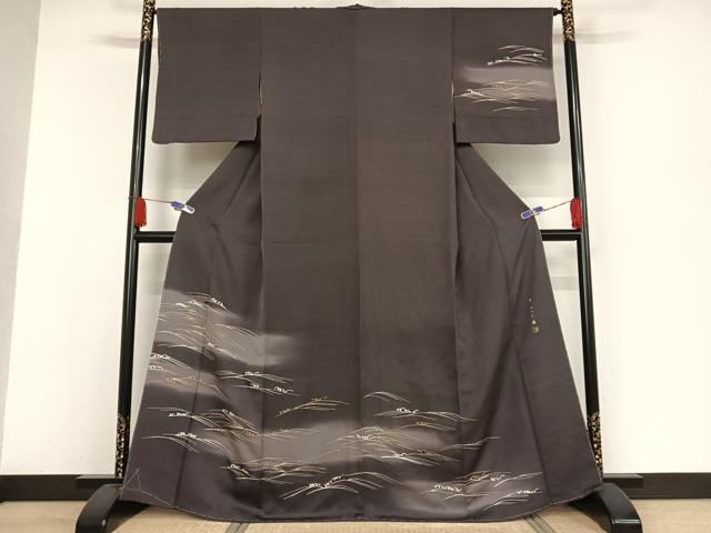 平和屋着物●高尾工芸　高尾建三　訪問着　紬地　手描き　立波文　暈し染め　金彩　正絹　逸品　未使用　AAAW4123np