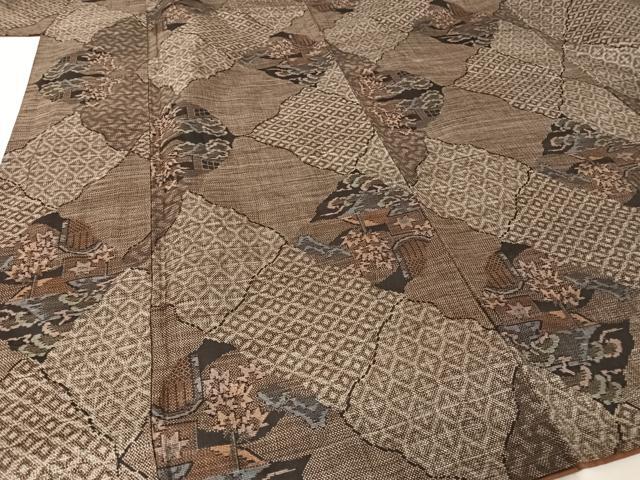 平和屋着物●本場大島紬　9マルキ　よろけ菱風景文　正絹　逸品　AAAW4178np 平和屋着物○本場大島紬 9マルキ よろけ菱風景文 正絹 逸品 AAAW4178np