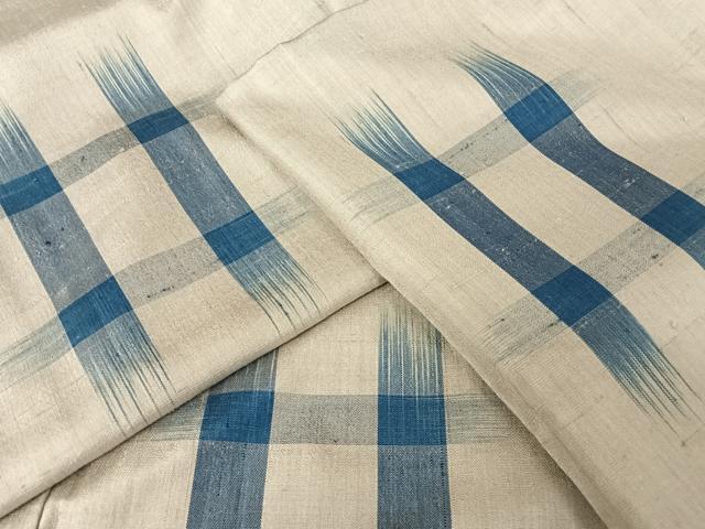 平和屋着物●上質な紬　藍　井桁絣　正絹　逸品　未使用　AAAW4179np