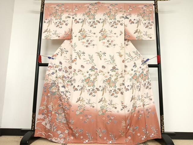 平和屋着物●訪問着　鳳凰草花文　暈し染め　金彩　正絹　逸品　AAAW4190np