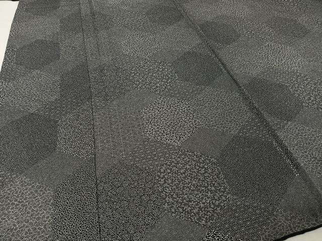 平和屋着物○江戸小紋 亀甲寄せ小紋柄 黒地 正絹 逸品 AAAW4198np