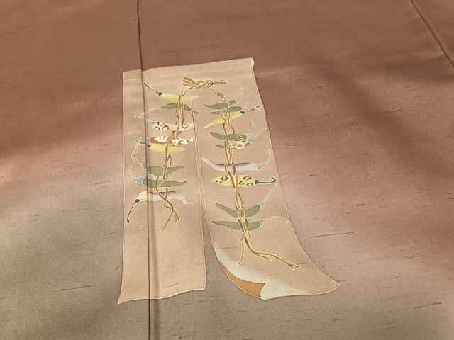 平和屋着物○訪問着 紬地 友禅 作家物 几帳文 唐辛子 暈し