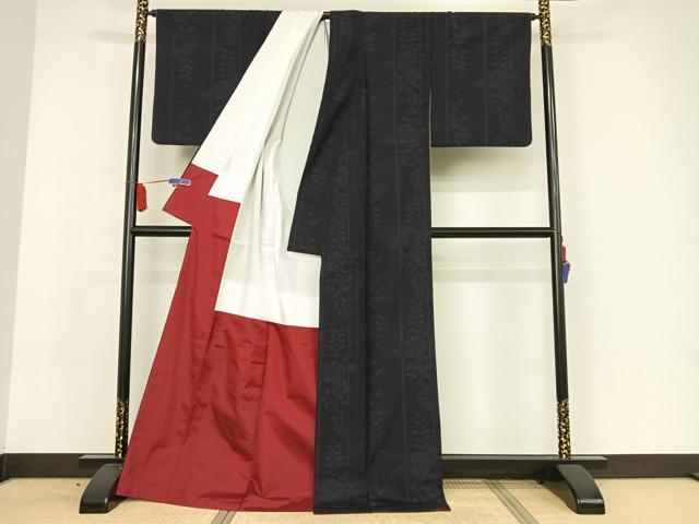 平和屋着物○結城紬 80亀甲 飛び亀甲 花間道 ロング丈 正絹 逸品