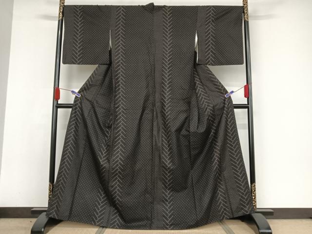 平和屋着物●本場大島紬　一元絣　間道　黒地　正絹　逸品　AAAW4242np 平和屋着物○本場大島紬 一元絣 間道 黒地 正絹 逸品 AAAW4242np