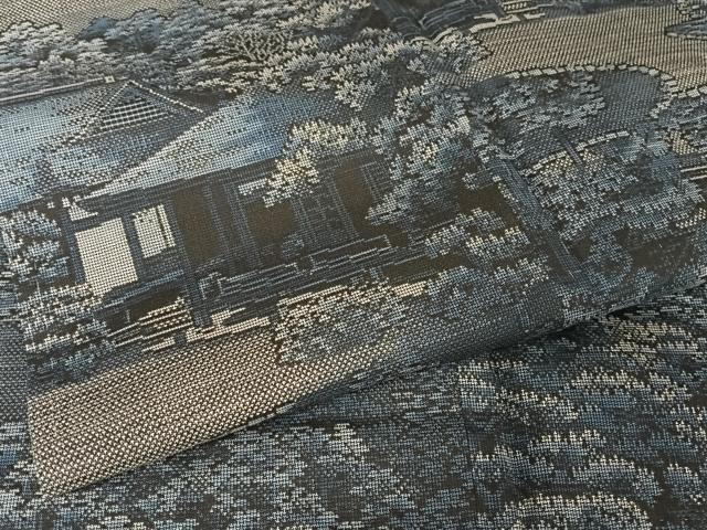 平和屋着物●都喜ヱ門　本場大島紬　カタス9マルキ　風景文　藤絹織物謹製　正絹　逸品　AAAW4245np