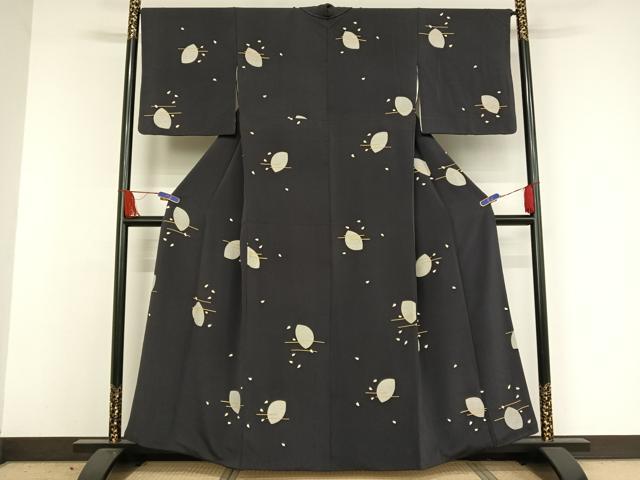 平和屋着物□上質な小紋 舞花文 鬼しぼ縮緬 正絹 逸品 AABA4174mf 平和