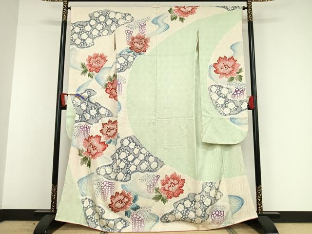 平和屋着物○名門 藤娘きぬたや・総絞り 振袖 流水草花文