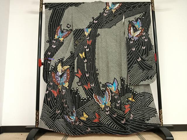 未仕立て 仮絵羽 振袖 黒 古典成人式 結婚式 正絹 豪華振袖 ミ