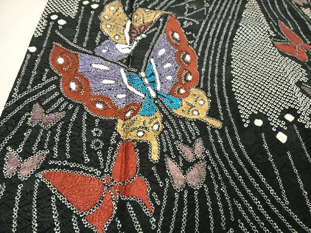 平和屋着物○江戸小紋 舞蝶文 黒地 やまと誂製 正絹 逸品 AAAU0349np