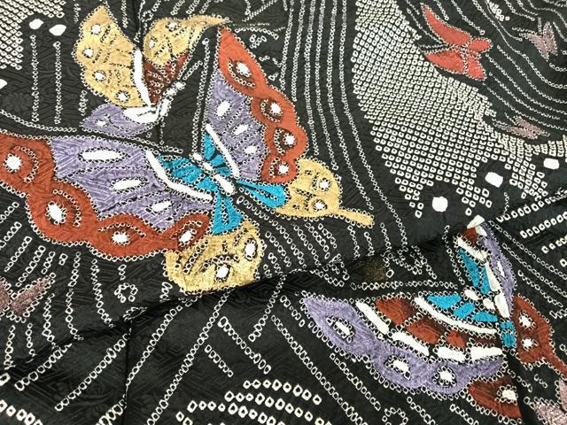 平和屋着物○江戸小紋 舞蝶文 黒地 やまと誂製 正絹 逸品 AAAU0349np